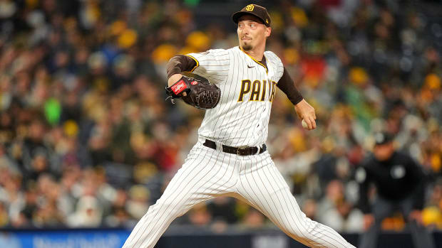 Blake Snell throws a pitch for the San Diego Padres.